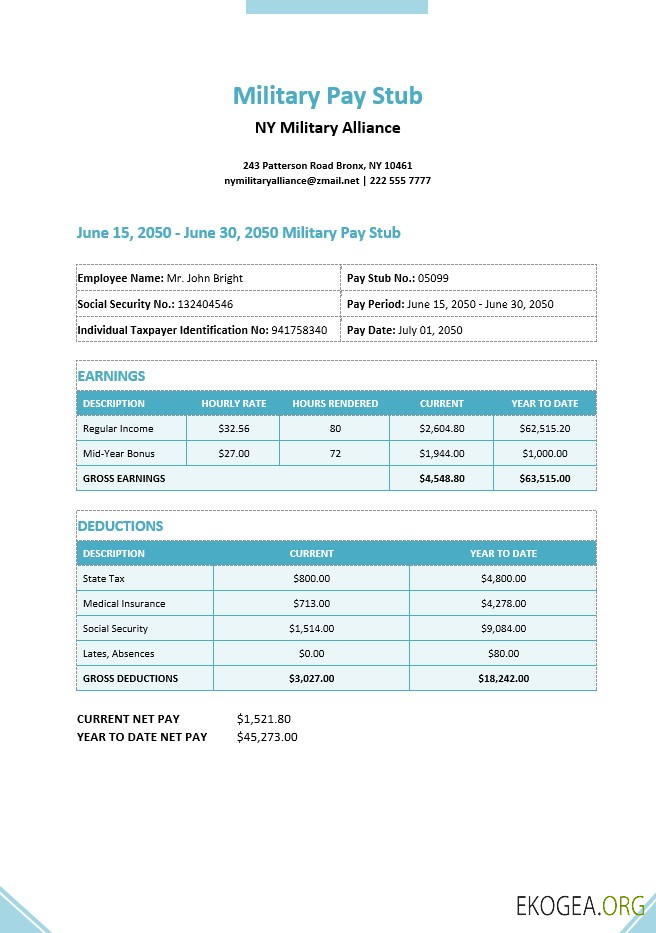 Modèle de fiche de paie militaire